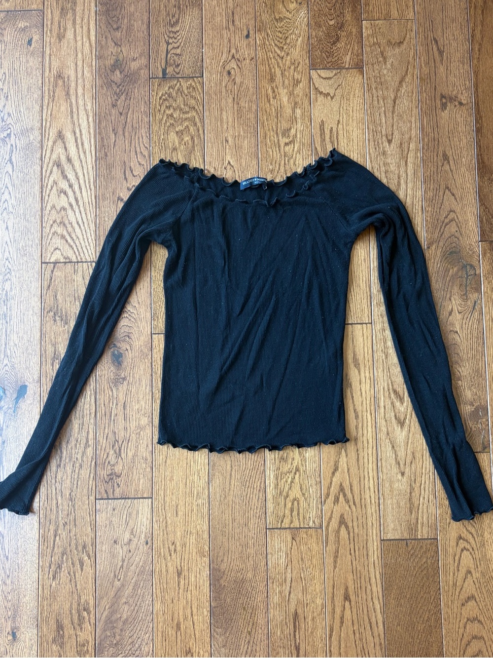 Brandy Melville Black Long-Sleeve Ruffle-Edge Top